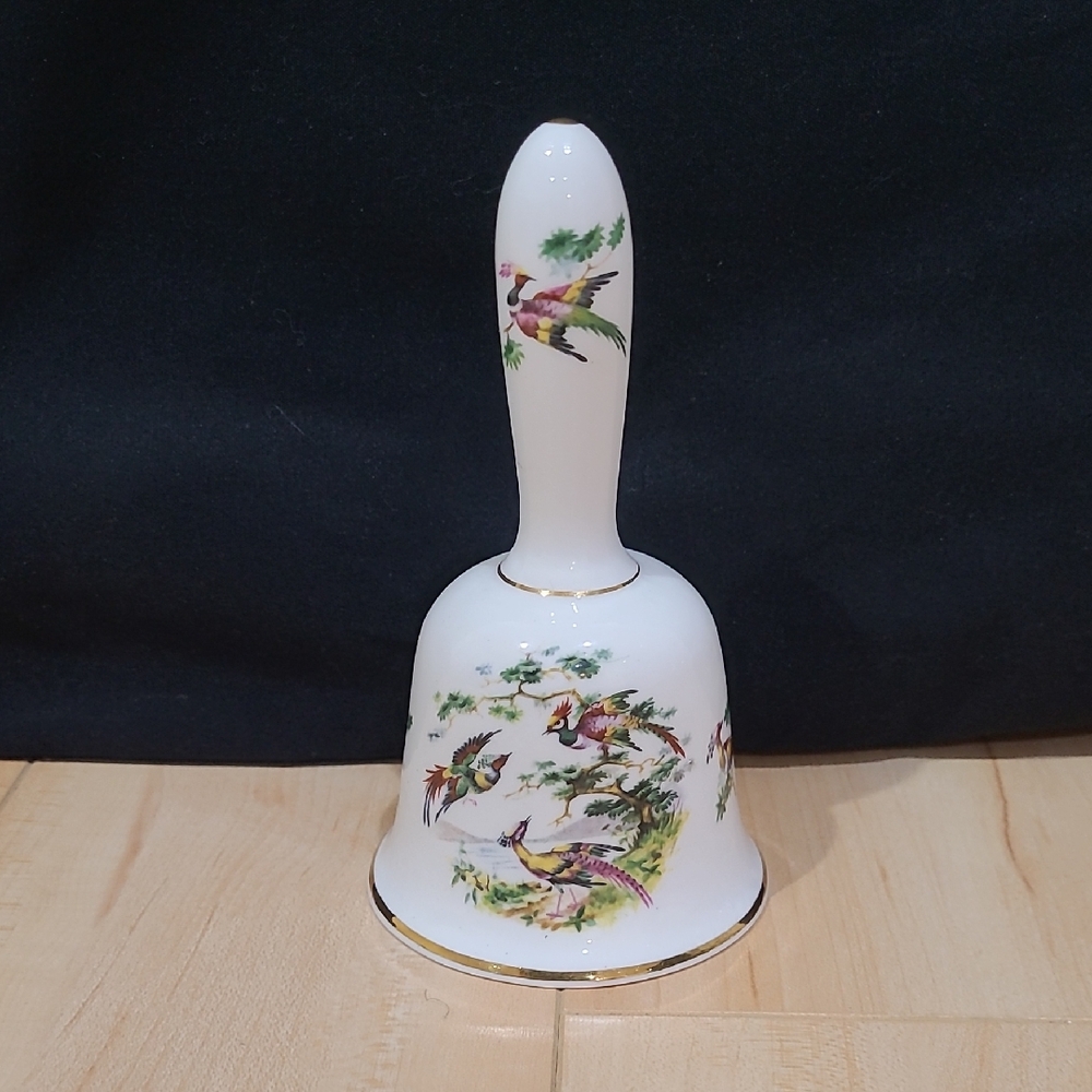 2/$20 Sheer Elegance White Porcelain Bell with Bird Design